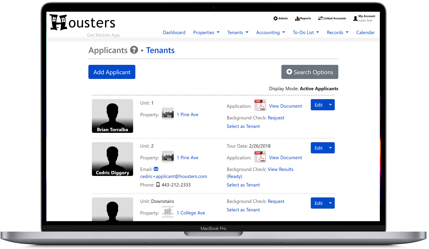 View a list of applicants on our property manager software
