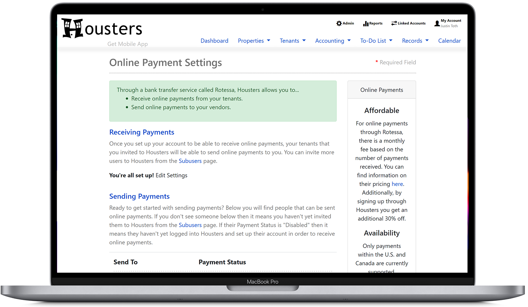 Set up a landlord or property manager's online payment settings