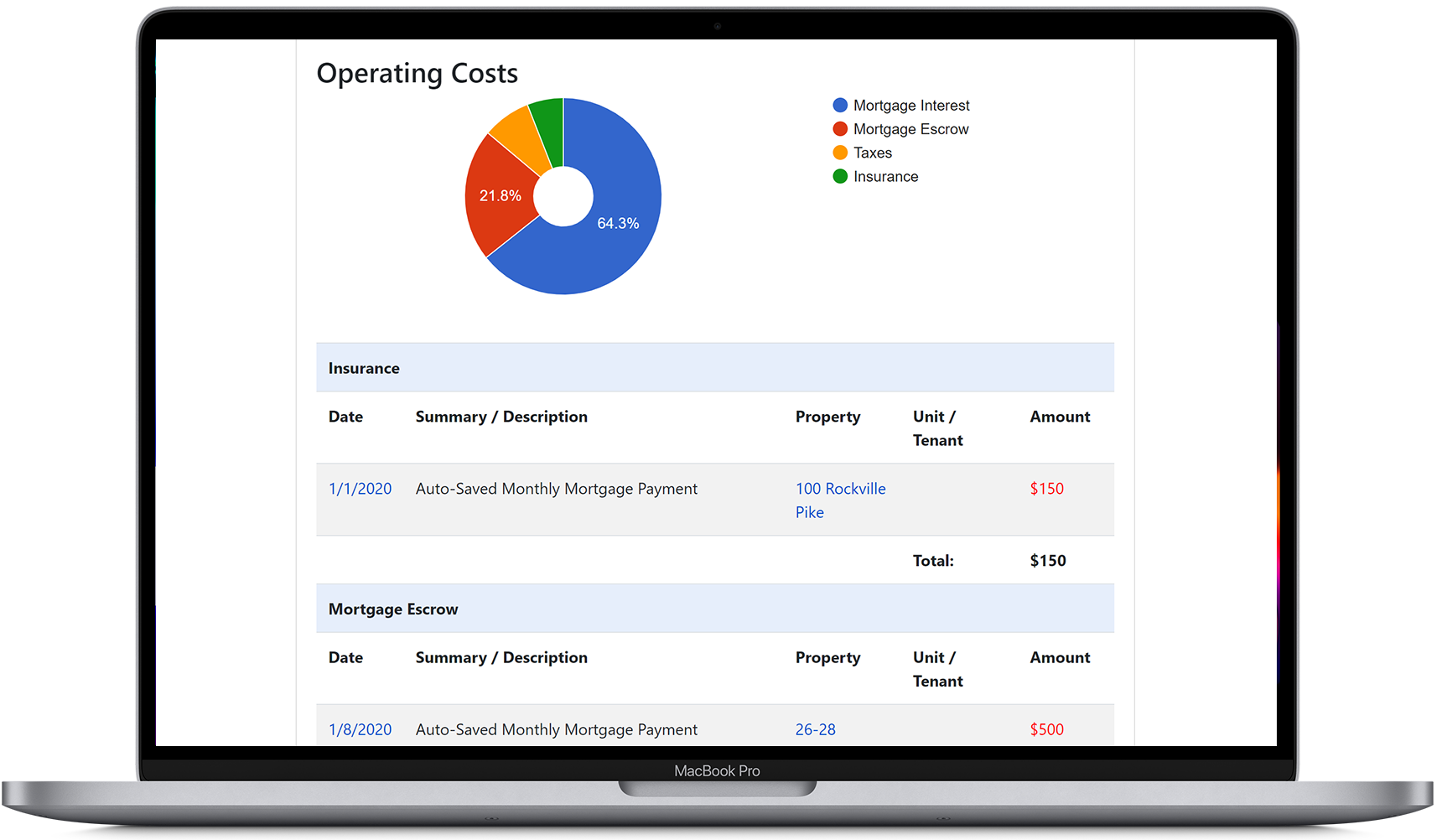 View the operating costs report in our landlord software, showing rental expenses